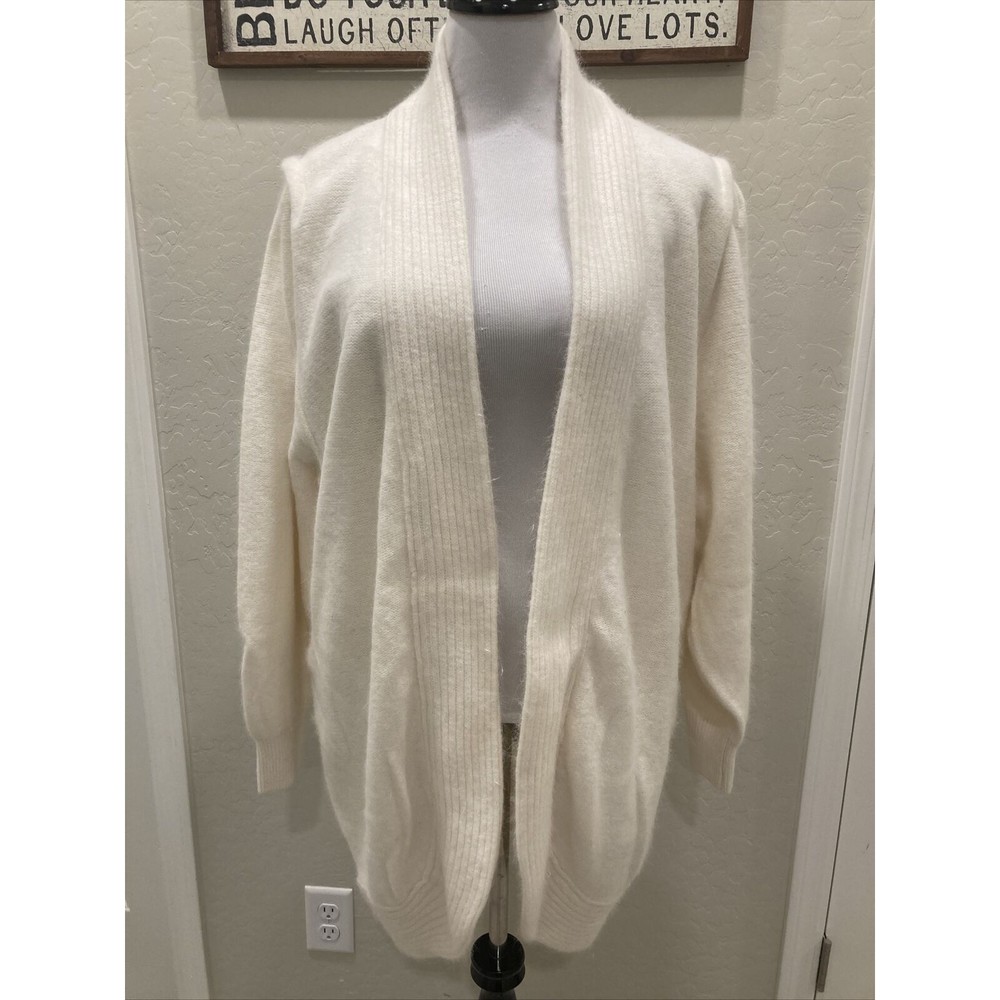 Vintage Eugenia by Angenie 70% Angora Winter White Open Cardigan Long SZ XL